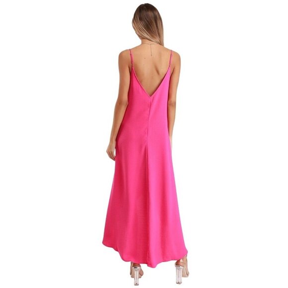 Lulus Sweet Surprise Bright Pink Asymmetrical Hem Maxi Dress Spaghetti Straps XS - Picture 2 of 10